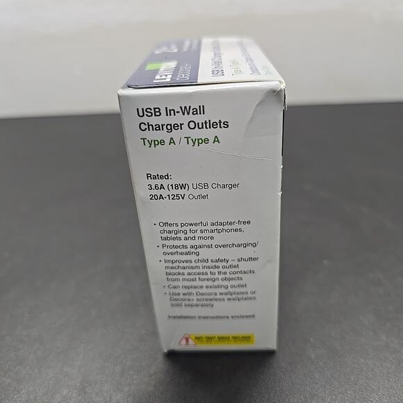 NEW Leviton T5832-2BW USB Dual Type-A in-Wall Charger with 20 Amp Outlet 2 pack - Picture 4 of 5